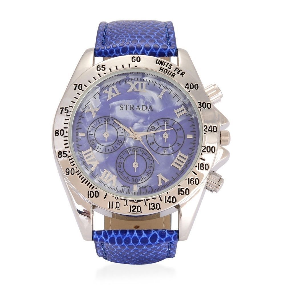 STRADA Watch Blue Faux Leather Band